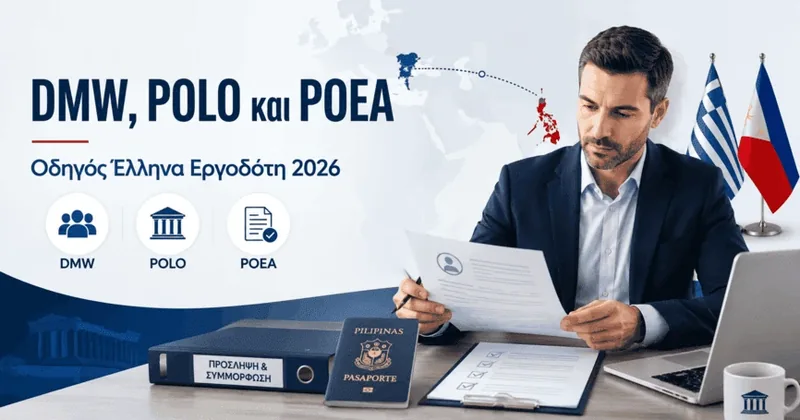 Γραφικό Bridge Recruiters: οδηγός DMW, POLO και POEA για Έλληνες εργοδότες 2026